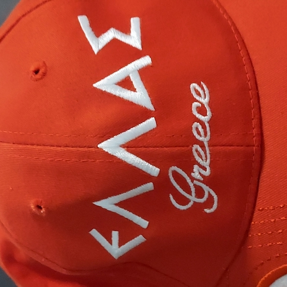 Greece Cap Flag,Greek Alphabet ,Size 56 cm has Adjustable strap. GUC,Orange. - Picture 3 of 8